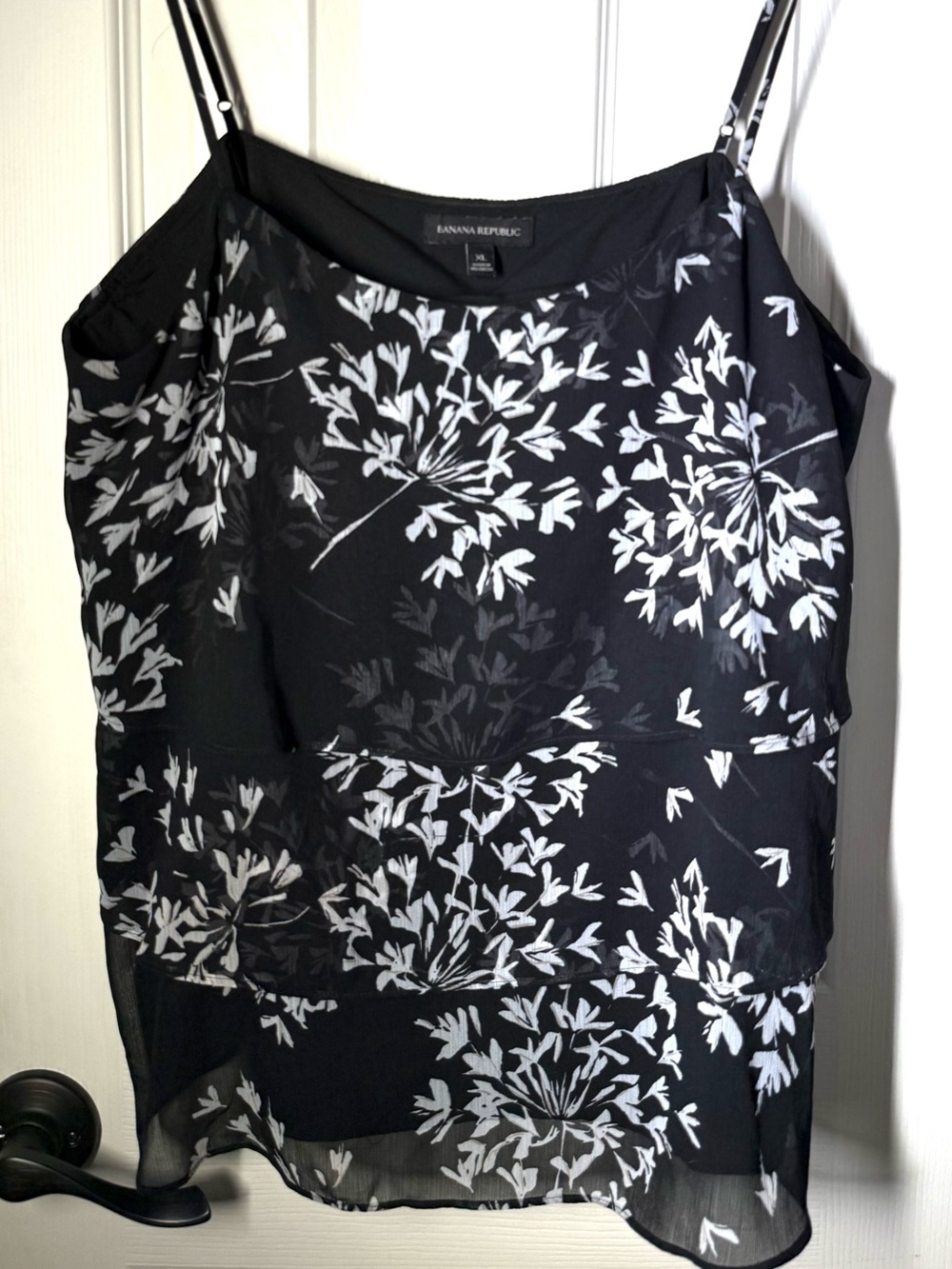 Banana Republic XL Tiered Black & White Floral Spaghetti Strap Top